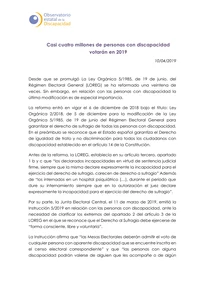 Casi cuatro millones de personas con discapacidad votarán en 2019