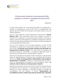 El Observatorio Estatal de la Discapacidad (OED) programa 7 estudios e investigaciones ...