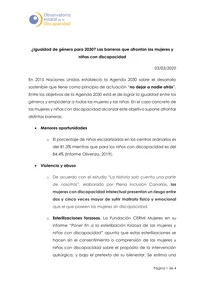 ¿Igualdad de género para 2030? Las barreras que afrontan las mujeres y niñas con discap...