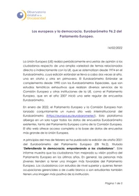 Los europeos y la democracia. Eurobarómetro 96.2 del Parlamento Europeo