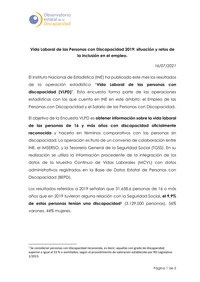Vida Laboral de las Personas con Discapacidad 2019: situación y retos de la inclusión e...